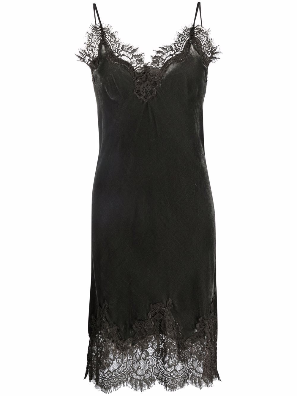 GH968DARKGREY LACETRIM 벨벳 슬립 드레스